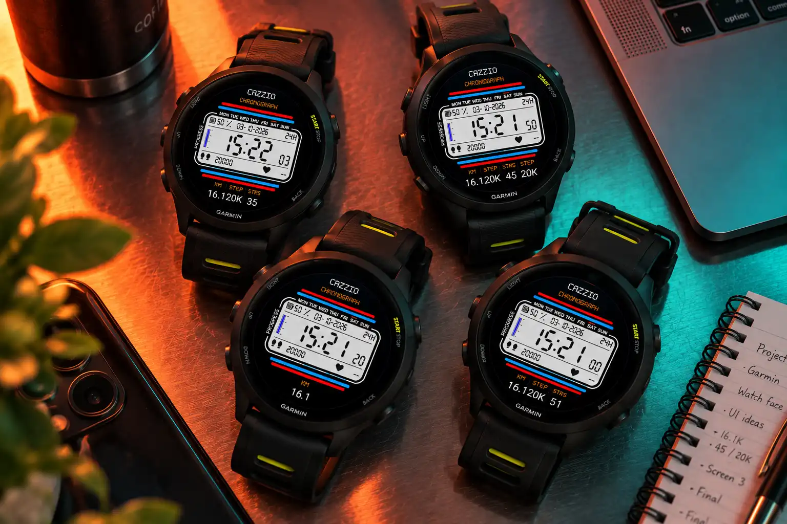 CAZZIO watch face displayed on a Garmin watch